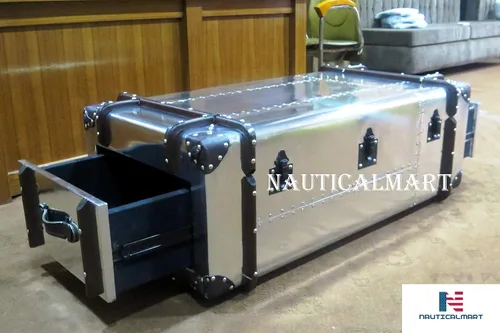 Vista 3 de NauticalMart Aviator Commander - Mesa de café de aluminio para almacenamiento