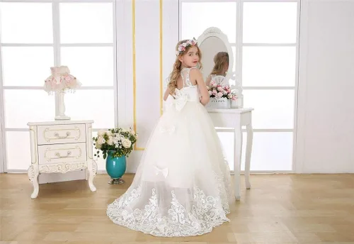 Vista 6 de Bow Dream Vestido largo de princesa para niñas, vestido de baile de graduación, vestido de tul