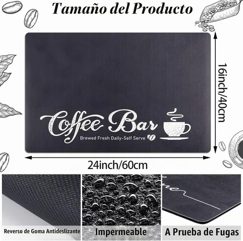 Vista 2 de 2 tapetes para cafetera, 16 x 24 pulgadas, lavables, accesorios para cafetera, absorbente de manchas, tapete de encimera de cocina para encimeras