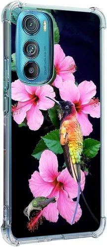 Vista 27 de Funda para Motorola Edge 2022, diseño de flores de mariposa azul, rosa, protección contra caídas, a prueba de golpes, funda protectora de cuerpo