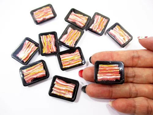 Vista 7 de Casa de muñecas Alimentos en miniatura Tocino crudo Carne Supermercado Alimentos Pack Bandeja 16719