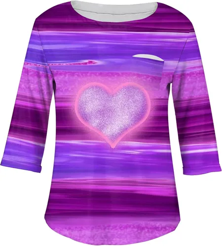 Vista 2 de FlekmanArt Camisas para mujer, cuello redondo, manga larga, talla grande, estampado para el día de San Valentín, blusas ligeras