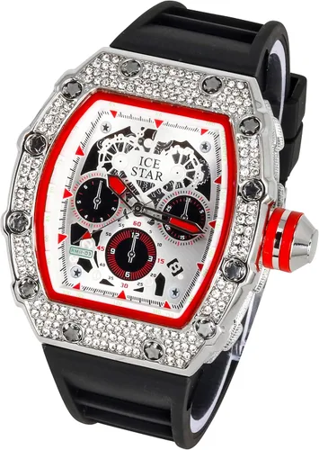 Vista 3 de ICE STAR Reloj con forma Tonneau para hombre y pulsera cubana con correa de silicona