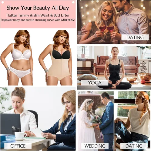 Vista 7 de MERYOSZ Fajas moldeadoras para mujer con control de abdomen, faja colombiana, faja moldeadora de cuerpo, cintura con cremallera, busto abierto, malla