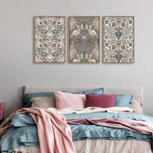 Vista 2 de Arte de Pared Grande con Marco Retro - Marco Flotante Natural con Flores Vintage, Lienzo con Pinturas de William Morris, Cuadros, Impresiones