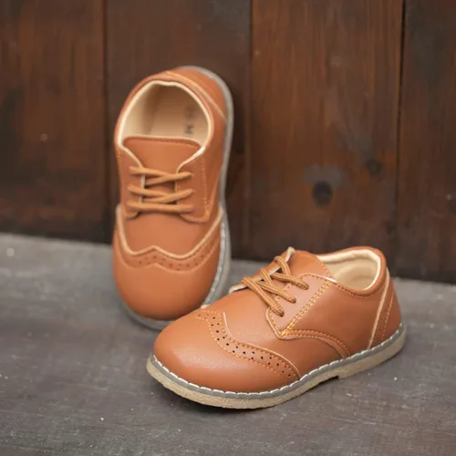 Vista 5 de Kannior Zapatos Oxford de piel sintética para niños y niñas, zapatos de vestir de boda para niños pequeños, con cordones, suela de textura