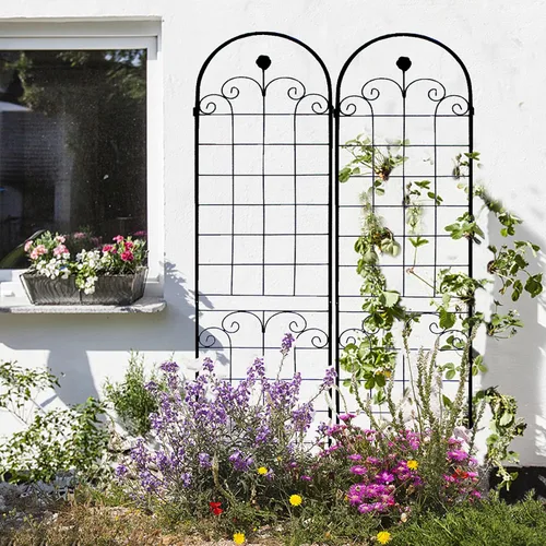 Vista 11 de Arco de jardín de metal, 55 pulgadas de ancho x 94.5 pulgadas de alto, enrejado para plantas trepadoras, soporte para arco de rosas, arco al aire