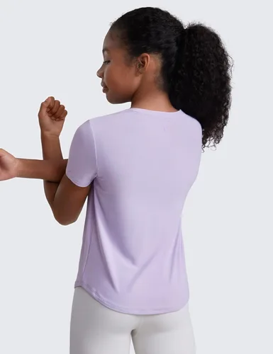 Vista 2 de CRZ YOGA Cloudweight - Camisetas atléticas de manga corta para niñas, camisetas deportivas activas, informales, cuello redondo, abertura lateral