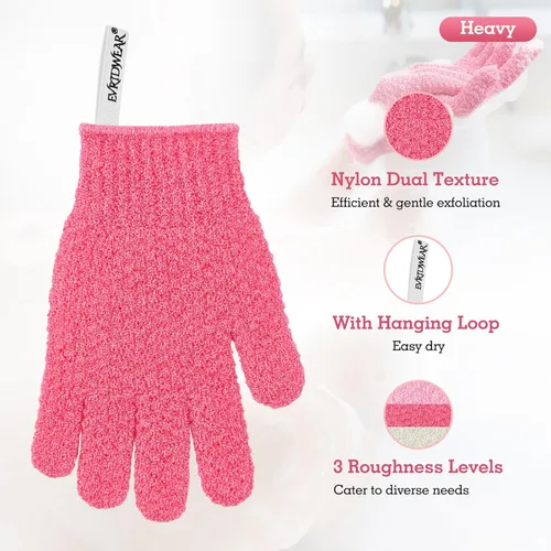 Vista 2 de Evridwear Guantes Exfoliantes para Ducha, 100% Nylon Gruesos Suaves Medianos Pesados Guantes de Baño Removedor de Piel Muerta Exfoliante Corporal