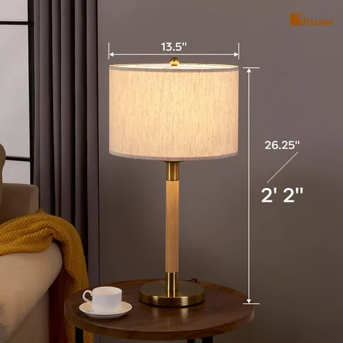 Vista 7 de Lámpara de noche LED para dormitorio, lámpara de escritorio moderna con interruptor regulable y bombilla, lámpara de mesa de madera para mesita