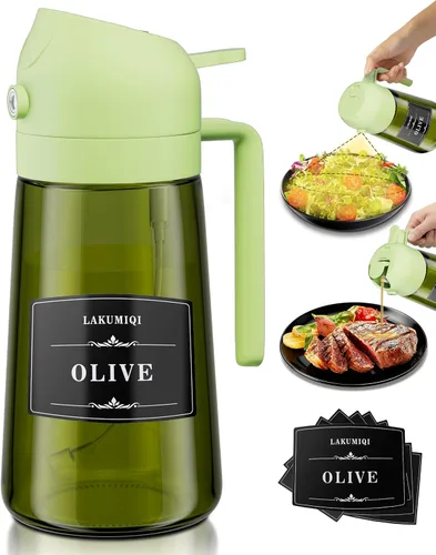 Vista 7 de LAKUMIQI Pulverizador de aceite de oliva 2 en 1 para freidora de aire, dispensador de aceite de vidrio de 16 onzas y rociador de aceite de cocina