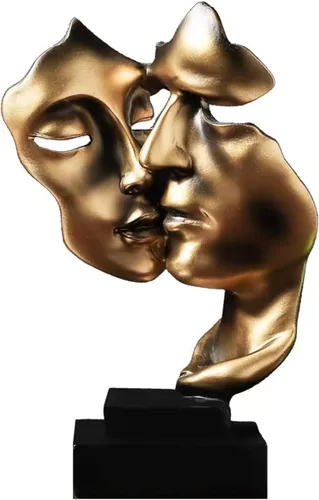 Vista 9 de Escultura de beso para parejas, adornos de estatua de resina de pensador negro, figura de arte abstracto de silencio es dorado, esculturas