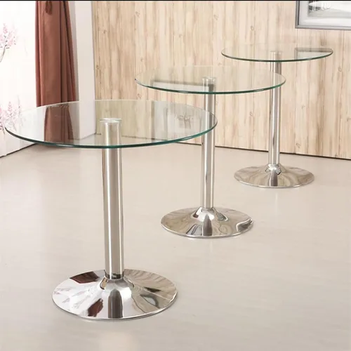 Vista 6 de Mesa de comedor redonda de cristal de 23.4 pulgadas, moderna circular, base resistente y perfecta para 2 a 4 asientos, estilo bistró para comedor
