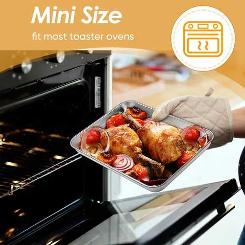 Vista 3 de TeamFar Juego de bandeja y rejilla para horno tostador, 9.3'' x 7'' x 1'', bandeja para horno tostador de acero inoxidable bandeja para asar,