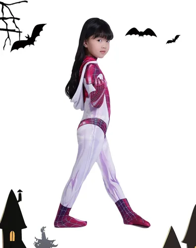 Vista 4 de waypool Disfraz de araña para niños, disfraz de superhéroe para Halloween, unisex, 3D de elastano, overol con máscara y capa, conjunto completo