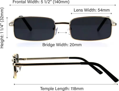Vista 5 de Gafas de sol rectangulares estrechas vintage retro para hombre