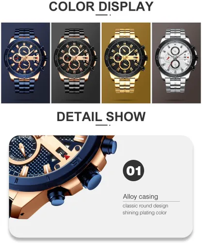 Vista 6 de FANMIS Relojes de lujo para hombre, reloj de pulsera analógico de cuarzo de acero inoxidable impermeable