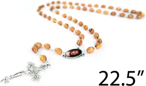 Vista 3 de TREE OF LIFE REV. 2214 Collar de rosario católico de madera de Israel, cuentas de rosario de madera de olivo con retrato de icono y colgante de cruz