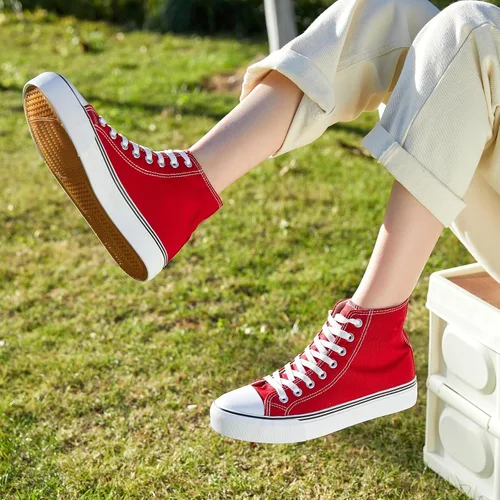 Vista 8 de Tenis de lona de caña alta con cordones para mujer, estilo informal, ideales para caminar