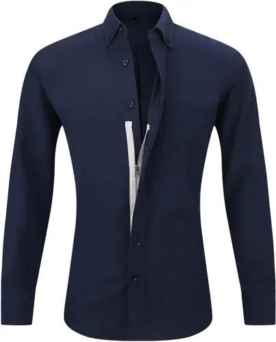 Vista 8 de Camisetas de manga larga para hombre, estilo casual, holgadas, con botones, cuello ajustado, para otoño