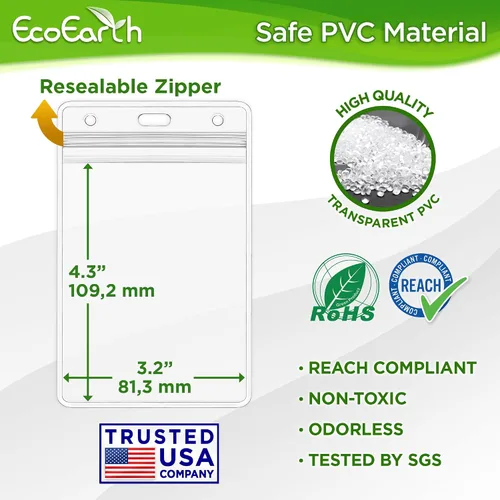 Vista 3 de EcoEarth - Soporte para tarjetas de identificación con borde suave - Nivel premium sellable de 3 x 4 pulgadas, paquete de 100 - Protector vertical