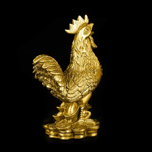 Vista 4 de BRASSTAR Latón 3.5 ''(H) Estatua de gallo auspicioso lingotes riqueza Feng Shui escultura oficina casa zodiaco chino adorno decorativo regalo