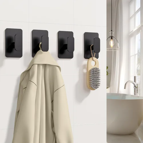 Vista 3 de Ganchos Autoadhesivos de Servicio Pesado – 26 libras máximo, ganchos de pared adhesivos de acero inoxidable para colgar toallas, abrigos, batas