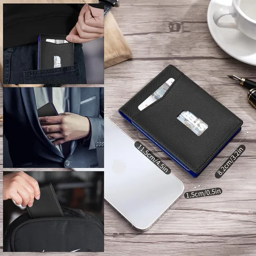 Vista 2 de SHOUCANGAR Billeteras para hombre delgadas con 11 ranuras para tarjetas, billetera RFID minimalista con bolsillo frontal, cartera de tarjetas