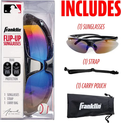Vista 2 de Franklin Sports Gafas de sol de béisbol + sóftbol – Gafas de sol deportivas para hombre + mujer – Sombras abatibles + gafas no abatibles