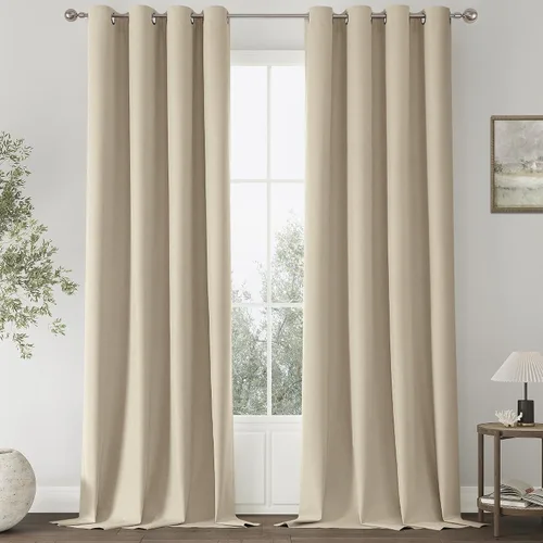 Vista 43 de ChrisDowa Cortinas 100% Opacas de Abedul Sólido de 45 Pulgadas de Largo, 2 Paneles para Dormitorio y Sala de Estar, Estilo Granja Oscurecedoras