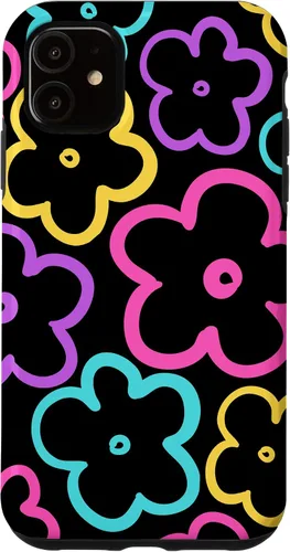 Vista 6 de Funda para iPhone 12 Mini con diseño de flores silvestres retro colorido negro floral