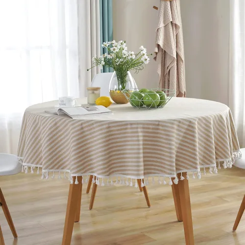 Vista 11 de Mantel cuadrado de lino y algodón con borlas a rayas, resistente a las arrugas, para cocina, comedor, decoración de mesa del hogar