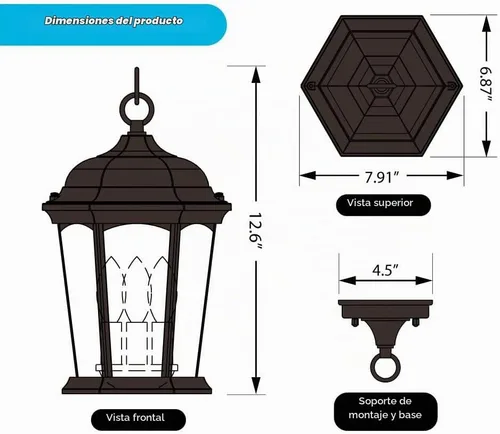Vista 5 de Euri Lighting EHL-130W-MD, linterna colgante de llama parpadeante, vidrio de agua, con luz de seguridad integrada (3000 K), función seleccionable