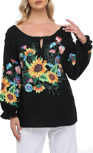 Vista 4 de YZXDORWJ Falda casual para mujer, blusa campesina mexicana bohemia, talla grande, talla XXL