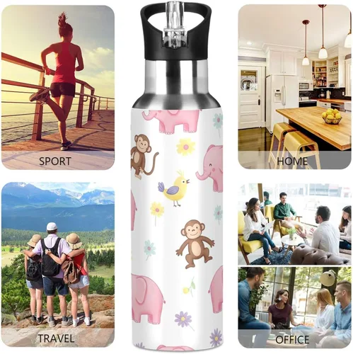 Vista 5 de Cute Elephants Stainless Steel Vacuum Insulated Water Bottle 32 Oz Leakproof Water Bottles, BPA-Free Sport Water Bottle Insulated