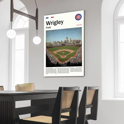 Vista 3 de Cartel de póster del estadio WrigleyField (17 x 11 pulgadas en lienzo) Arte de pared de béisbol de la bahía de Chicago - Cartel deportivo retro