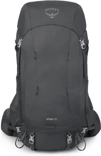 Vista 2 de Osprey Viva 65L Mochila de mochilero para mujer, color gris Tunnel Vision, ajuste extendido