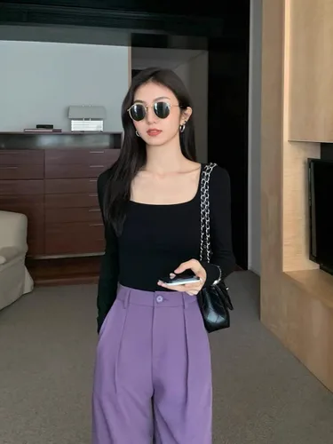 Vista 5 de OQQ Body de 2 piezas para mujer, sexy, acanalado, de una pieza, cuello cuadrado, manga larga
