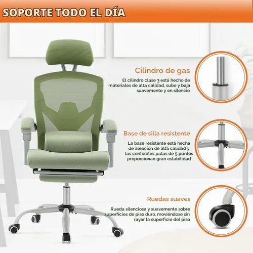 Vista 7 de Silla ergonómica de escritorio para computadora de oficina con almohada lumbar y reposapiés retráctil, sillones giratorios de malla con respaldo
