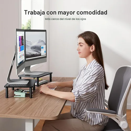 Vista 3 de HUANUO Soporte para monitor de computadora para escritorio, elevador Negro