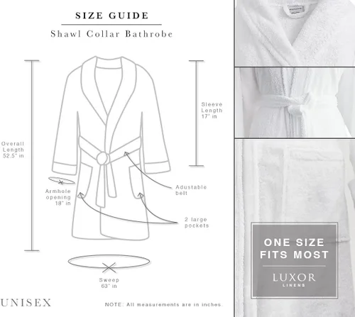Vista 3 de Luxor Linens Bathrobe Egyptian Cotton - UnisexOne Size Robe Luxurious Soft Plush