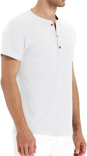 Vista 2 de PEGENO Camisetas de algodón de manga corta con solapa frontal casual para hombre