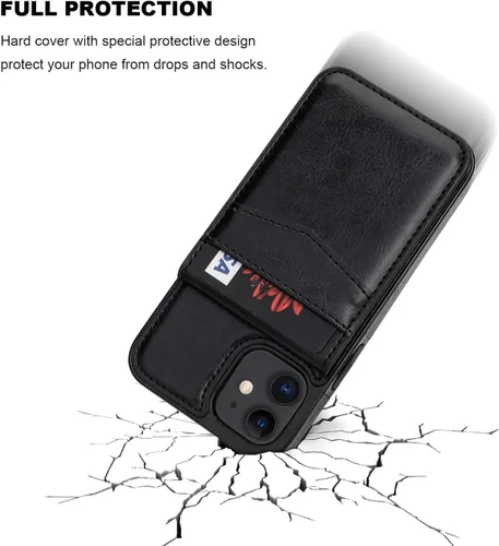 Vista 6 de KIHUWEY - Funda tipo cartera para iPhone 12 Mini, soporte para tarjetas, color negro Ranuras para tarjetas de crédito, piel sintética, cierre