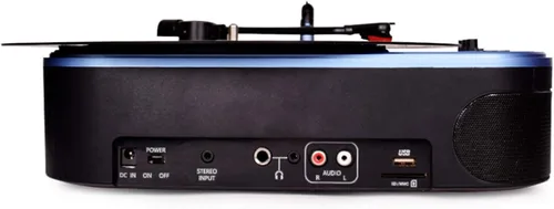 Vista 7 de Tocadiscos de vinilo, tocadiscos para discos de vinilo, tocadiscos con altavoces, diseño Retro, portátil, con forma de maleta, color azul