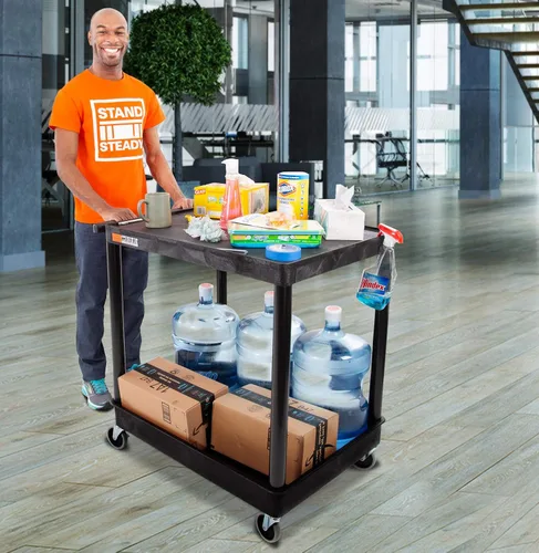 Vista 3 de Stand Steady Tubstr - Carrito utilitario grande de 2 estanterías: bañera híbrida resistente y estante plano, soporta hasta 200 libras