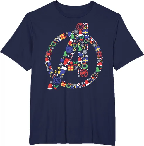 Vista 17 de Marvel Avengers A Logo Symbol Holiday Christmas Icons Camiseta, Negro