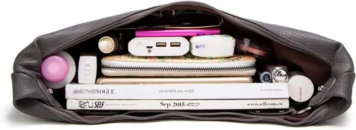 Vista 4 de Bolso Hobo para mujer, de piel sintética, suave, holgado, con cremallera