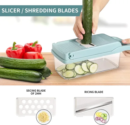 Vista 3 de senbowe Ultra-Sharp 420-Grade Hardened Stainless Steel Cortador de Cebolla y Verduras, 8 Cuchillas Intercambiables, Incluye Separador de Clara