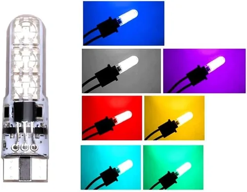 Vista 3 de Bombilla LED T10 RGB para Automóvil Luz de Ancho con Control Remoto W5W 194 168 2825 Luz Estroboscópica 16 Colores 5050 Cuña de Repuesto para Mapa