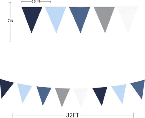 Vista 7 de Decoraciones de fiesta azul profundo de 32 pies, bandera triangular real, banderines de tela para boda, cumpleaños, Ahoy, Achor, pirata náutico
